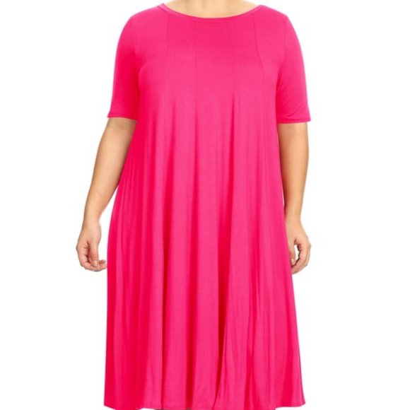 Plus Midi A-Line Jersey Knit Short Sleeve Loose